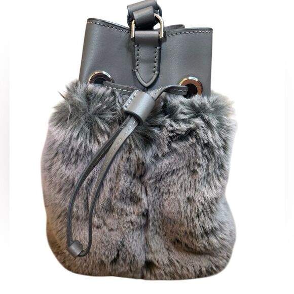 Kate Spade Marti Faux Fur Small Bucket Bag  in Grey Cat - Picture 6 of 13